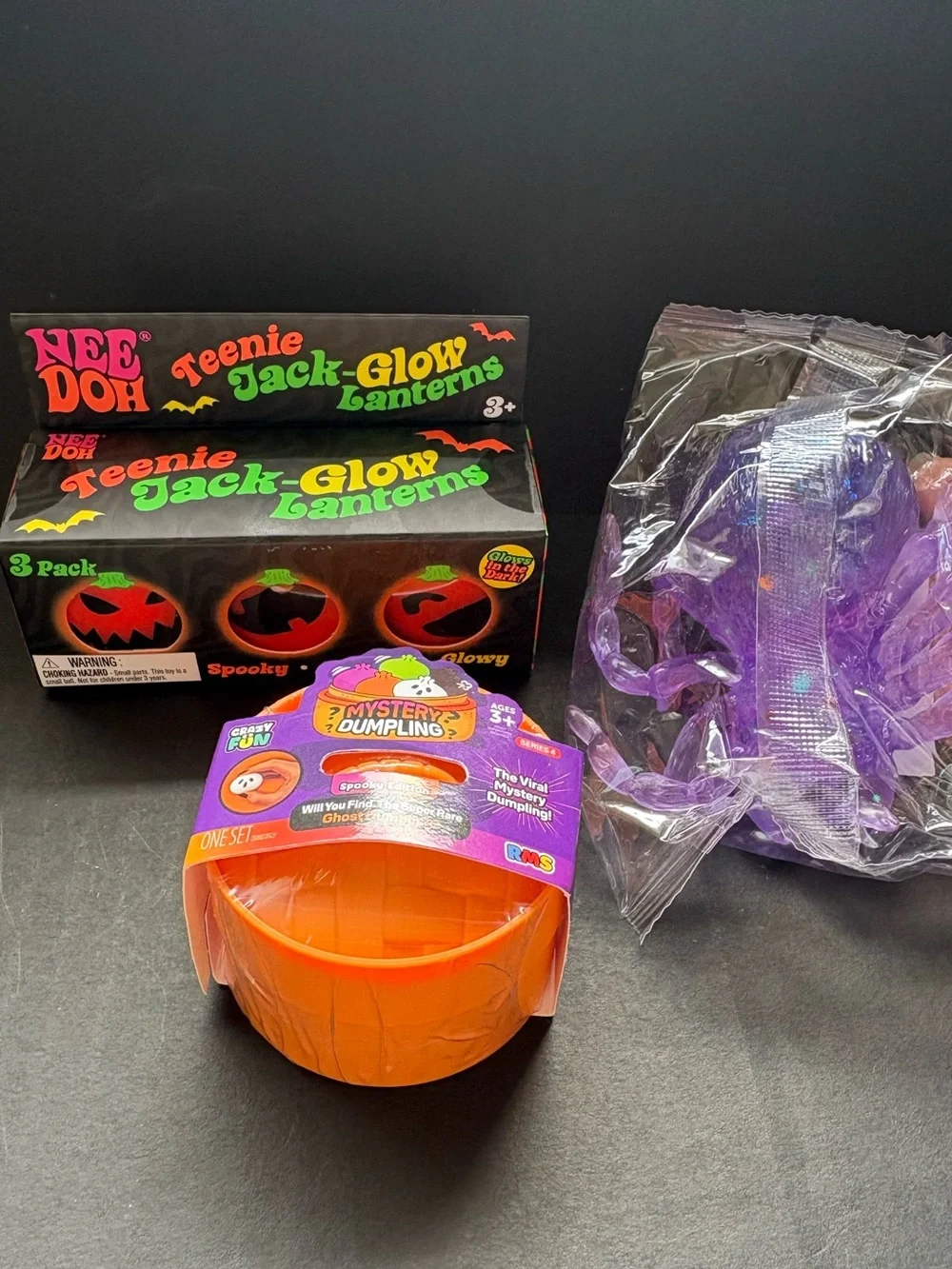 Needoh Teenie Jack-Glow Lanterns, RMS Mystery Ghost mini Dumpling, purple spider